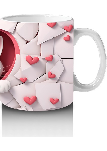 Kalpli Arka Planda Tatlı Kedi Figürü – Baskılı Kupa fırsatları