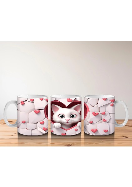 Kalpli Arka Planda Tatlı Kedi Figürü – Baskılı Kupa indirimleri