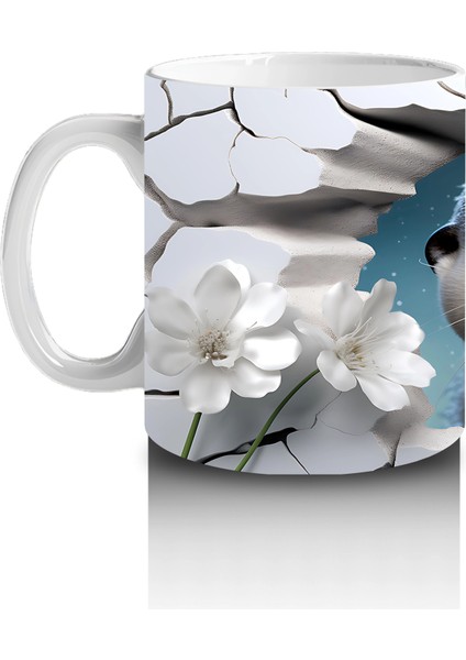 Beyaz Çiçekler Arasında Çatlak Zeminden Bakan Su Samuru - Baskılı Kahve Kupası fiyatları