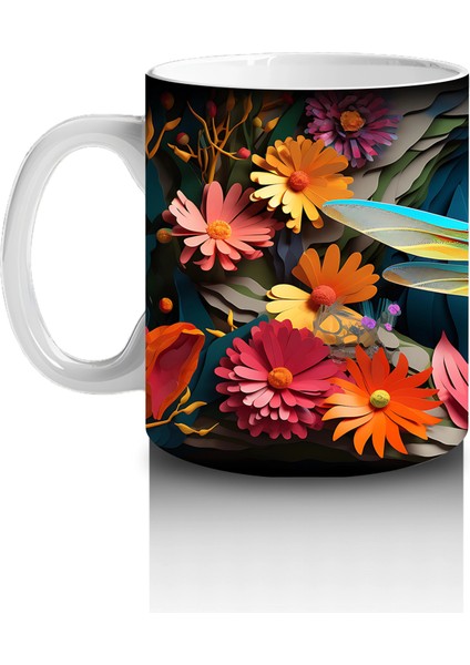 Renkli Çiçekler Arasında Yeşil Yusufçuk – Baskılı Kupa fiyatları