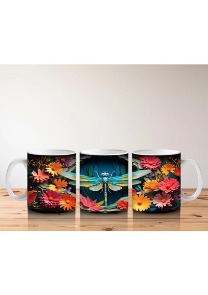 Renkli Çiçekler Arasında Yeşil Yusufçuk – Baskılı Kupa indirimleri