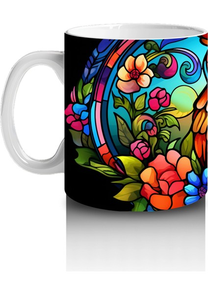 Vitray Baykuş Deseni – Renkli Sanat – Baskılı Kupa fiyatları