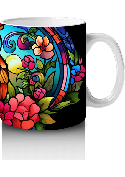 Vitray Baykuş Deseni – Renkli Sanat – Baskılı Kupa fırsatları
