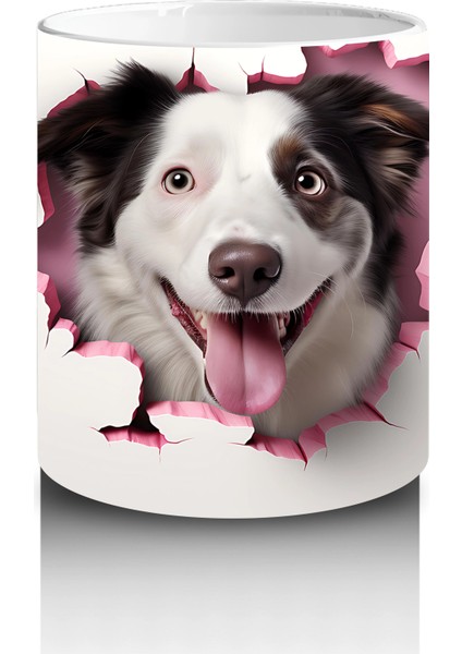 Pembe Yırtık Etkili Desende Gülümseyen Köpek – Baskılı Kupa modelleri