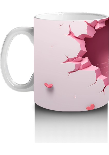 Pembe Zemin Üzerinde Beyaz Kalpli Kedi – Baskılı Kupa fiyatları