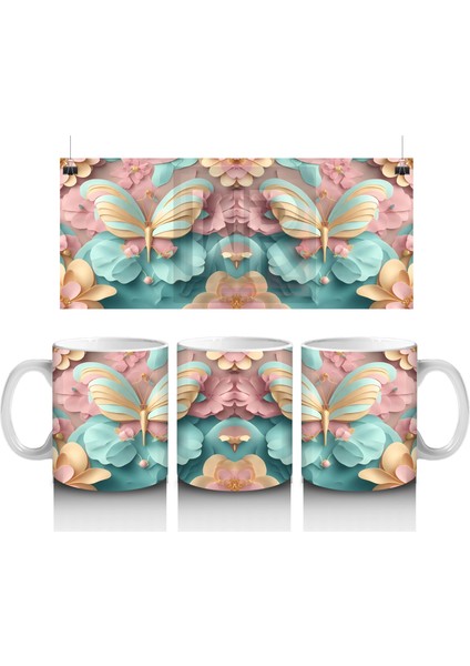 Mavi Arka Plan Üzerinde Çift Kelebek – Baskılı Kupa