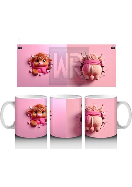Tatlı Gülümsemeli Kalpli Figür Tutan Sevimli Ayıcık (Çift Açı) - Baskılı Kahve Kupası