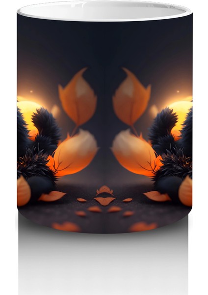 Cadılar Bayramı Temalı Siyah Kediler ve Balkabağı Işıkları – Baskılı Kupa modelleri