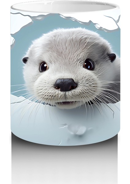 Mavi Fon Üzerinde Su Samuru Figürü – Baskılı Kupa modelleri