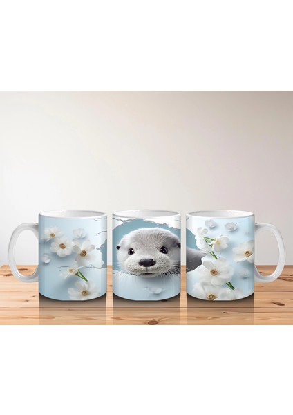 Mavi Fon Üzerinde Su Samuru Figürü – Baskılı Kupa indirimleri