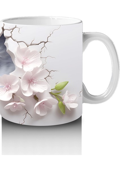 Beyaz Çiçekler Arasında Bakan Sevimli Baykuş Yüzü - Baskılı Kahve Kupası fırsatları