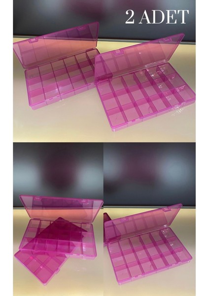 2'li Pembe 18 Bölmeli Takı Saklama Kutusu, Organizer ve Çekmece Içi Düzenleyici