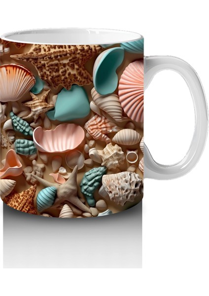 Deniz Kabuğu ve Mercan Desenleriyle Süslenmiş Okyanus Temalı Kompozisyon - Baskılı Kahve Kupası fırsatları