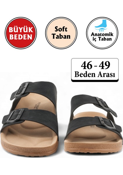 Siyah Renk Anatomik Taban Erkek Terlik (Büyük Beden 46-49)