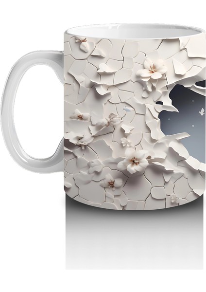 Kırık Duvar Arasında Minimal Stilde Beyaz Geyik Silueti - Baskılı Kahve Kupası fiyatları