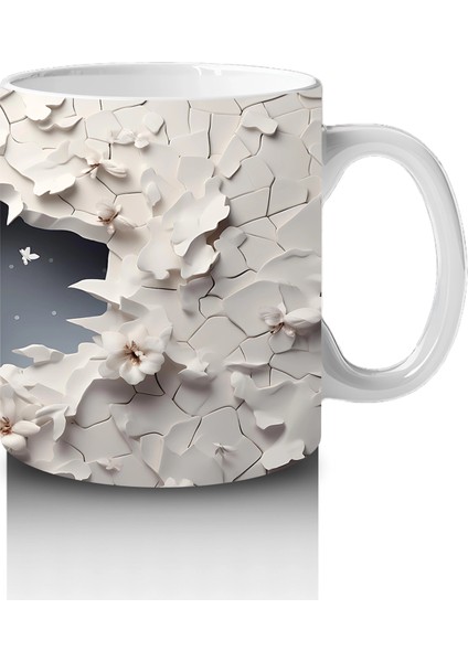 Kırık Duvar Arasında Minimal Stilde Beyaz Geyik Silueti - Baskılı Kahve Kupası fırsatları