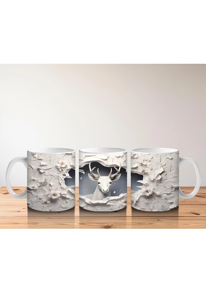 Kırık Duvar Arasında Minimal Stilde Beyaz Geyik Silueti - Baskılı Kahve Kupası indirimleri