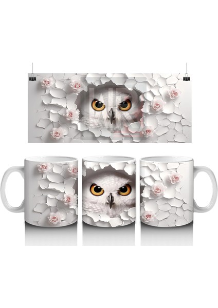 Kiraz Dalları Arasında Parlak Gözlü Baykuş – Baskılı Kupa