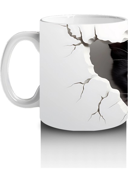 Yırtık Duvar Efektli Büyüleyici Siyah Kedi – Baskılı Kupa fiyatları