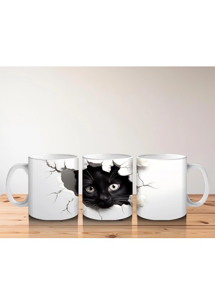 Yırtık Duvar Efektli Büyüleyici Siyah Kedi – Baskılı Kupa indirimleri