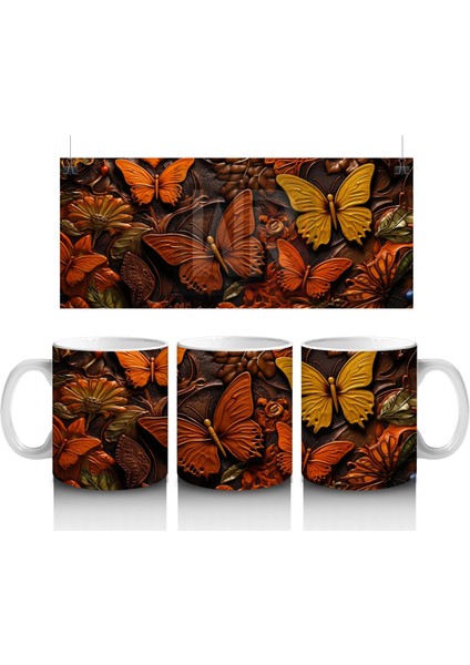 Turuncu Kelebekler Kolaj Deseni – Baskılı Kupa
