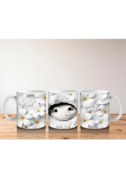 Beyaz Çiçekler Arasında Saklanan Sevimli Yüz Figürü - Baskılı Kahve Kupası indirimleri