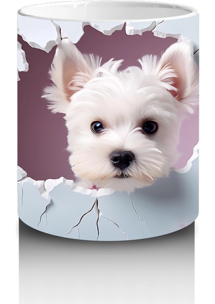 Kiraz Çiçekleri Arasında Neşeli Beyaz Yavru Köpek – Baskılı Kupa modelleri