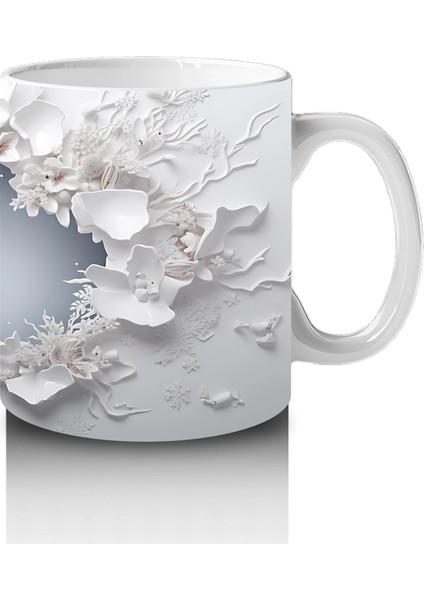 Beyaz Çiçeklerle Süslenmiş Çatlak Zeminden Bakan Geyik - Baskılı Kahve Kupası fırsatları