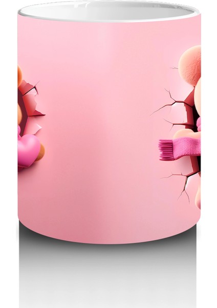 Kalpli Figür Tutan Sevimli Ayıcık Karakteri (Pembe Şal Detaylı) - Baskılı Kahve Kupası modelleri