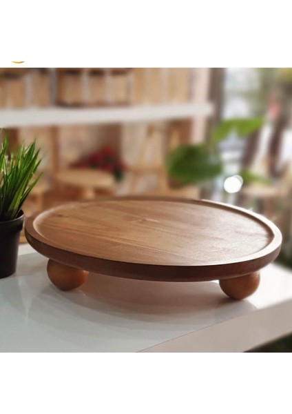 Yuvarlak Çok Amaçlı Ayaklı Sunum Tepsisi ve Organizer, Kahverengi