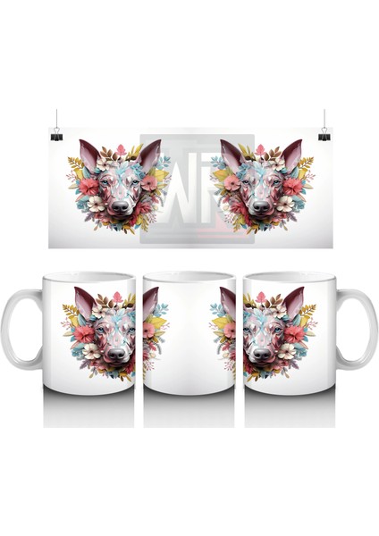 Renkli Çiçeklerle Süslenmiş Köpek Portresi – Baskılı