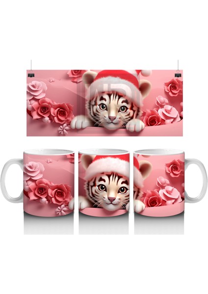 Pembe Bereli Sevimli Kedi Figürü – Baskılı Kupa