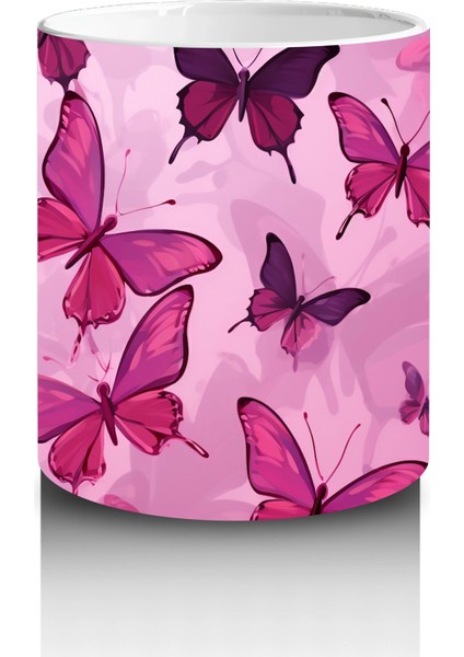 Pembe Kelebekler Desenli Arka Plan – Baskılı Kupa modelleri