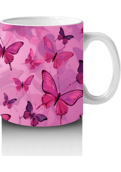 Pembe Kelebekler Desenli Arka Plan – Baskılı Kupa fırsatları