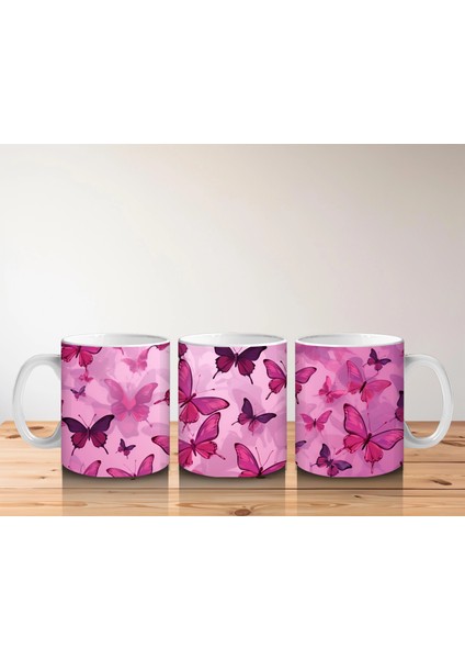 Pembe Kelebekler Desenli Arka Plan – Baskılı Kupa indirimleri