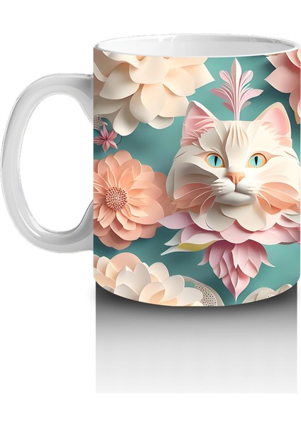 Renkli Çiçekler Arasında Ikili Kedi Figürü – Baskılı Kupa fiyatları
