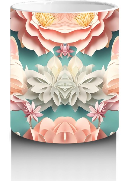 Renkli Çiçekler Arasında Ikili Kedi Figürü – Baskılı Kupa modelleri