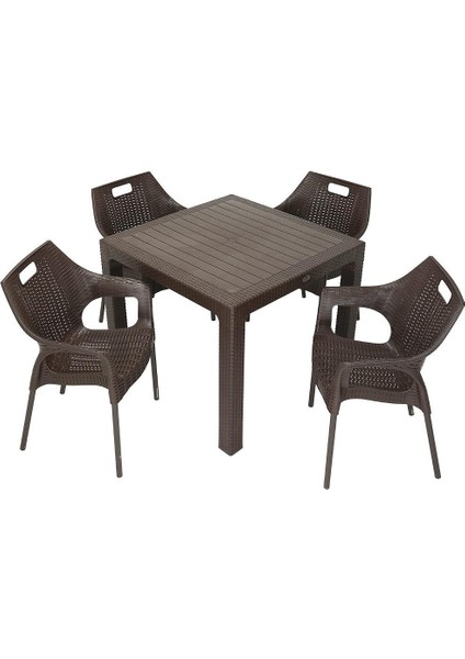 Elit Rattan 90x90 Star Koltuk Masa Takımı Kahverengi