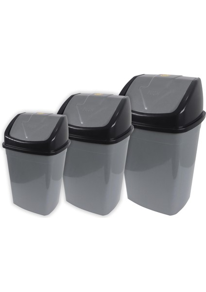 Plastik 3'Lü Klik Çöp Kovası Set (10-15-25 lt)