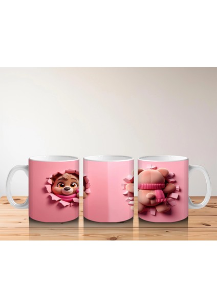Pembe Bereli Sevimli Ayıcık Figürü (Yandan ve Arkadan) - Baskılı Kahve Kupası indirimleri