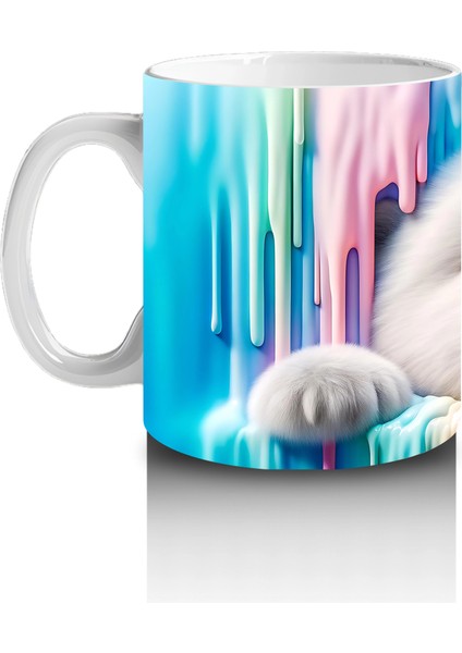 Renkli Erimiş Boyalar Arasında Yüzünü Uzatan Kutup Ayısı - Baskılı Kahve Kupası fiyatları