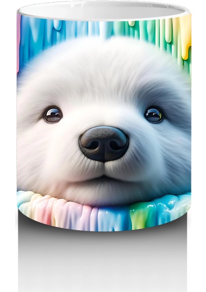 Renkli Erimiş Boyalar Arasında Yüzünü Uzatan Kutup Ayısı - Baskılı Kahve Kupası modelleri