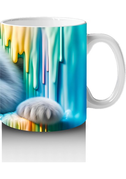 Renkli Erimiş Boyalar Arasında Yüzünü Uzatan Kutup Ayısı - Baskılı Kahve Kupası fırsatları