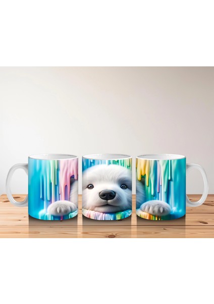 Renkli Erimiş Boyalar Arasında Yüzünü Uzatan Kutup Ayısı - Baskılı Kahve Kupası indirimleri