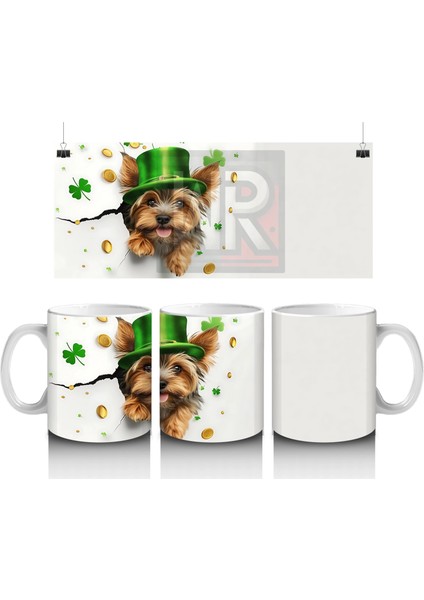 Şapkalı St. Patrick’s Temalı Yorkshire Terrier - Baskılı Kahve Kupası