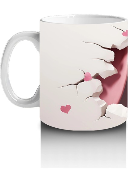 Pembe Kalplerle Çevrili Gülümseyen Karikatür Köpek - Baskılı Kahve Kupası fiyatları