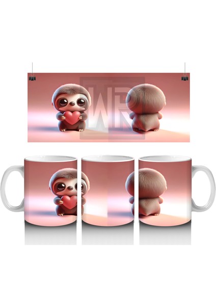 Tatlı Kız Maskotu ve Peluş Arkadan – Baskılı Kahve Kupası