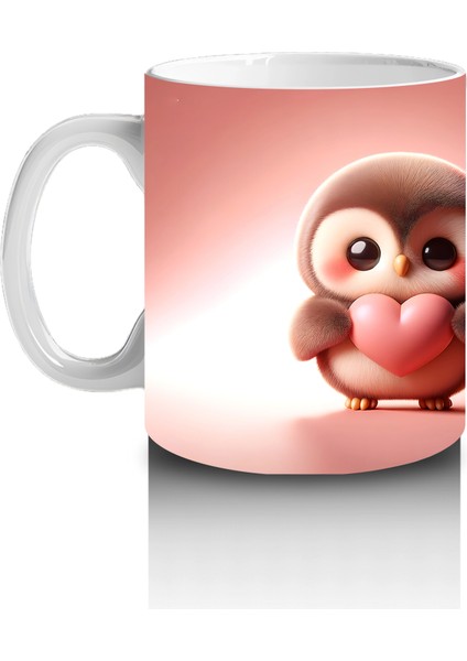 Kalpli Figür Tutan Sevimli Penguen (Ön ve Arka Görünüm) - Baskılı Kahve Kupası fiyatları