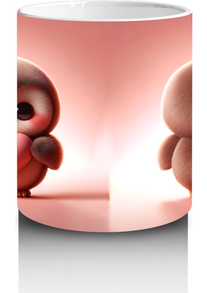 Kalpli Figür Tutan Sevimli Penguen (Ön ve Arka Görünüm) - Baskılı Kahve Kupası modelleri