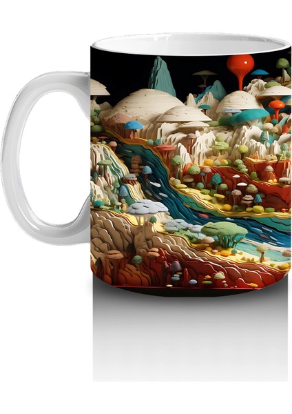 Mantar Evler ve Nehir Manzaralı Masalsı Dünya – Baskılı Kahve Kupası fiyatları